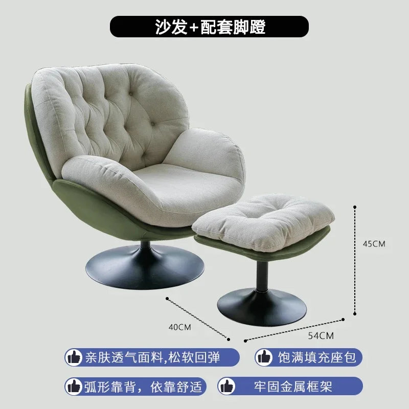 Ergonomic Reclining Chair for Living Room, Grey Nordic Style, Back Support, Rotating Footrest, Luxury Decoration