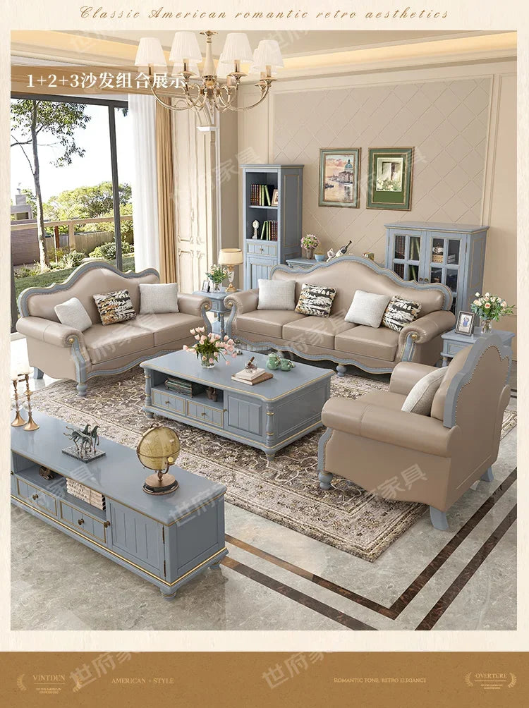 Solid wood leather sofa combination living room simple whole house furniture