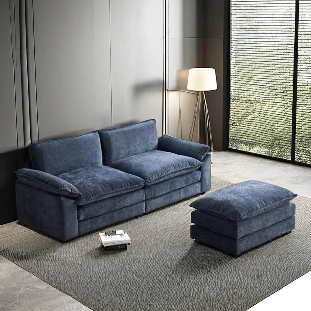 -Modern Living Room Furniture 2 Seat Couch Sectional Loveseat White Fabric L Shaped Sofa Set