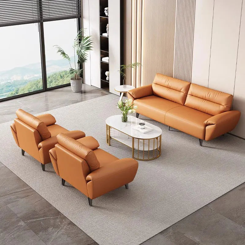 Simple modern business, light luxury leather three-person sofa