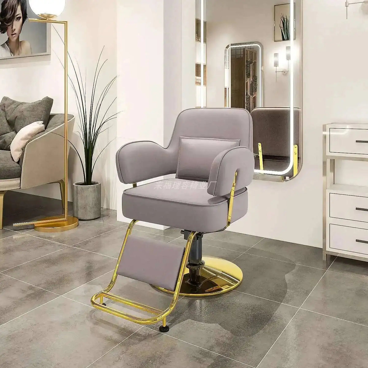 Furniture Fashionable Grey Barber Chair Glamour Elegant Barbería Professional Comfy Hairdressing Chair Modern Simple Silla De