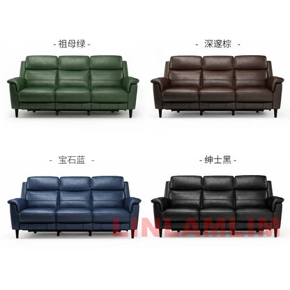 MANBAS Luxury Power Reclining Sofa - Modern Genuine Leather 3-Seater Couch with Footrests & USB, Electric Recliner Home Theater