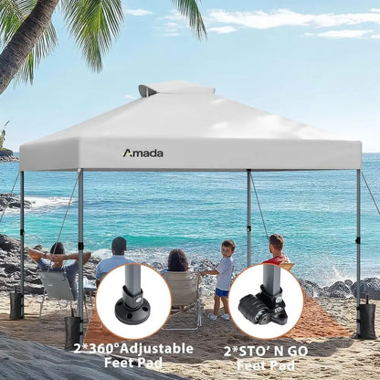 10x10 Center Lock Push Setup Outdoor Beach Tent with Carry Bag, 8 Stakes & 4 Sand Bags, Adjustable Shade Shelter