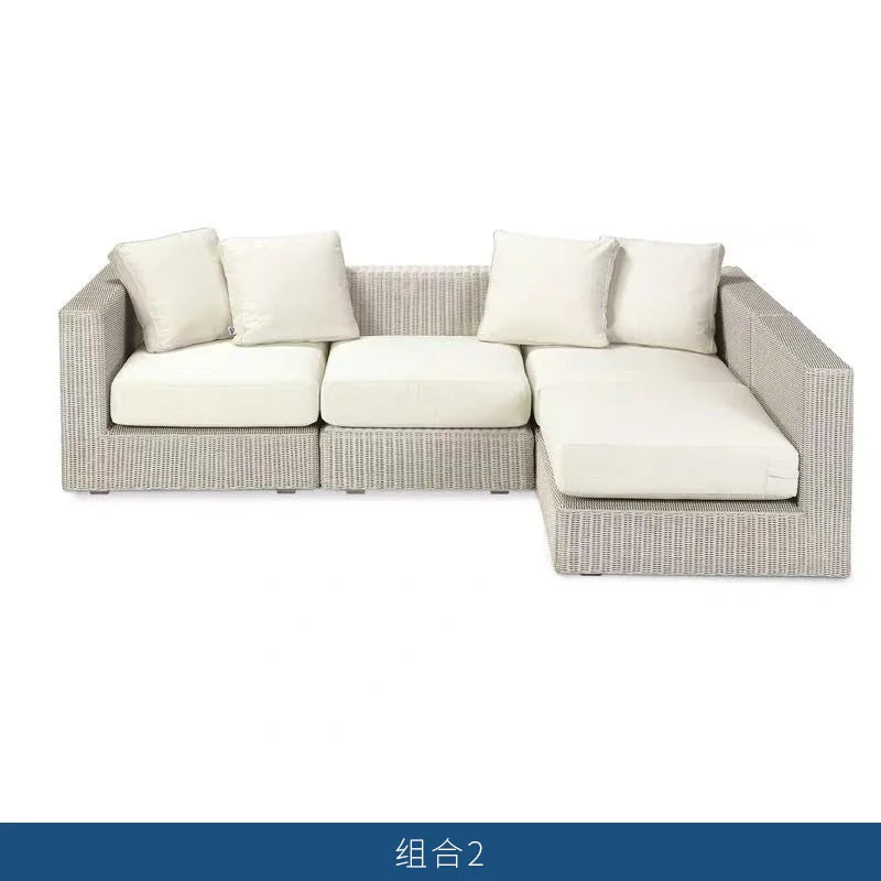 Nordic courtyard rattan furniture outdoor waterproof sunscreen sofa coffee table pedal double recliner resort bed and breakfast