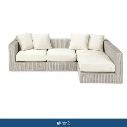 Nordic courtyard rattan furniture outdoor waterproof sunscreen sofa coffee table pedal double recliner resort bed and breakfast