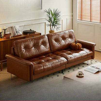 Nordic Italian light luxury medieval French plaid designer living room straight retro oil wax leather cowhide nebula sofa