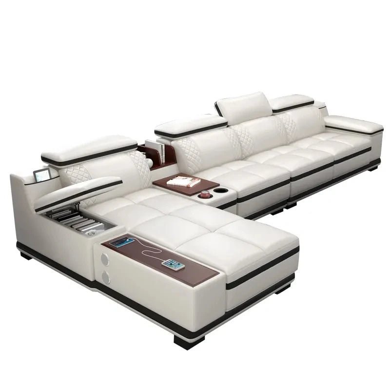Luxury Charging  Sofas Bed U Shaped Sectional Furniture 7 Seat Modern European Fabric Living Room Sofas Set