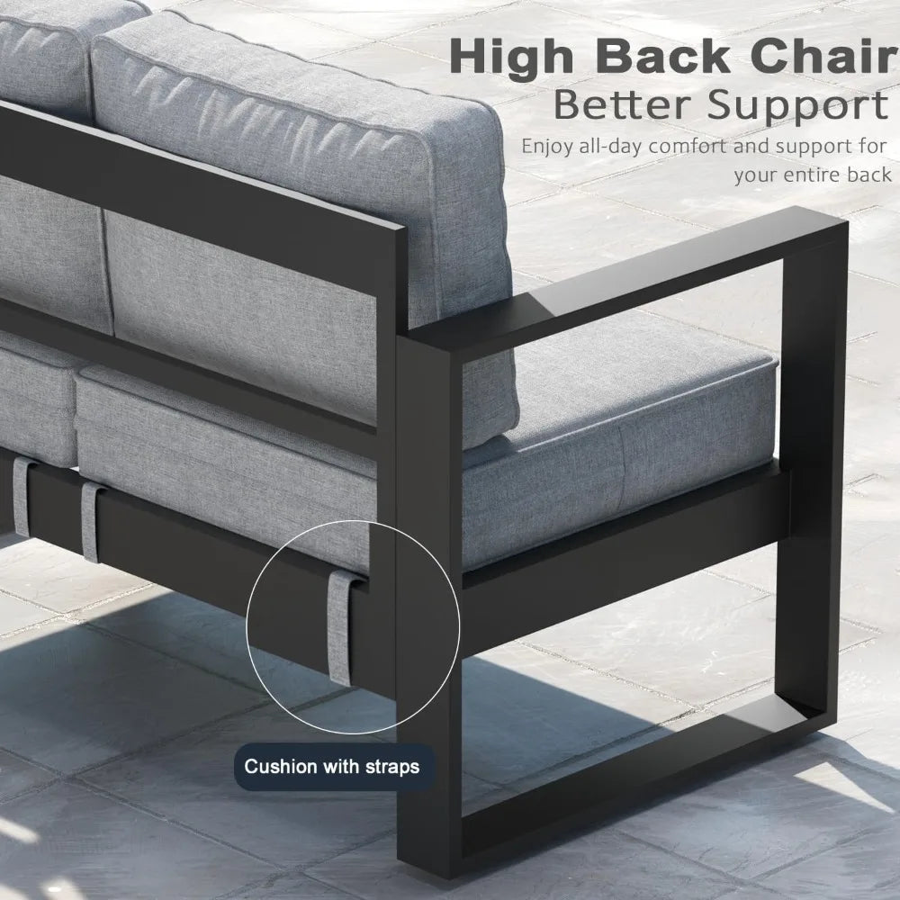 Outdoor Patio Aluminum Chair Modern Metal Armchair Set of 2 with Washable Thick Cushions