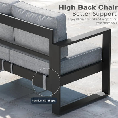 Outdoor Patio Aluminum Chair Modern Metal Armchair Set of 2 with Washable Thick Cushions