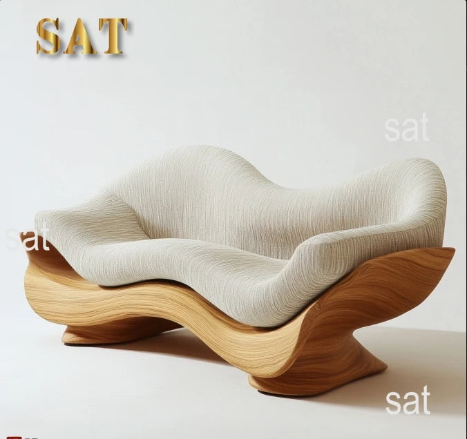 Curved Garden Furniture Living Room Wooden Sofa Sets Solid Wood Patio Sofa