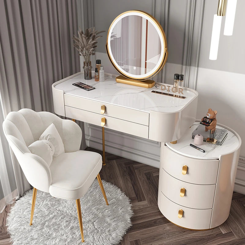 Solid wood new dresser glass bedroom modern simple style light luxury Internet celebrity small makeup table rock slab makeup