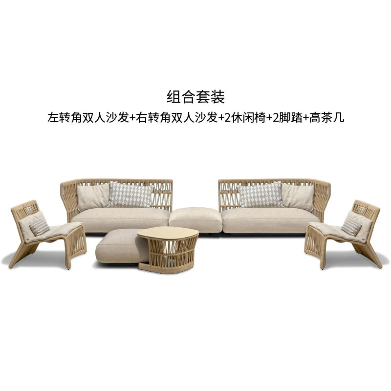 Outdoor rattan sofa combination outdoor open-air waterproof sunscreen rattan tables and chairs villa home leisure garden
