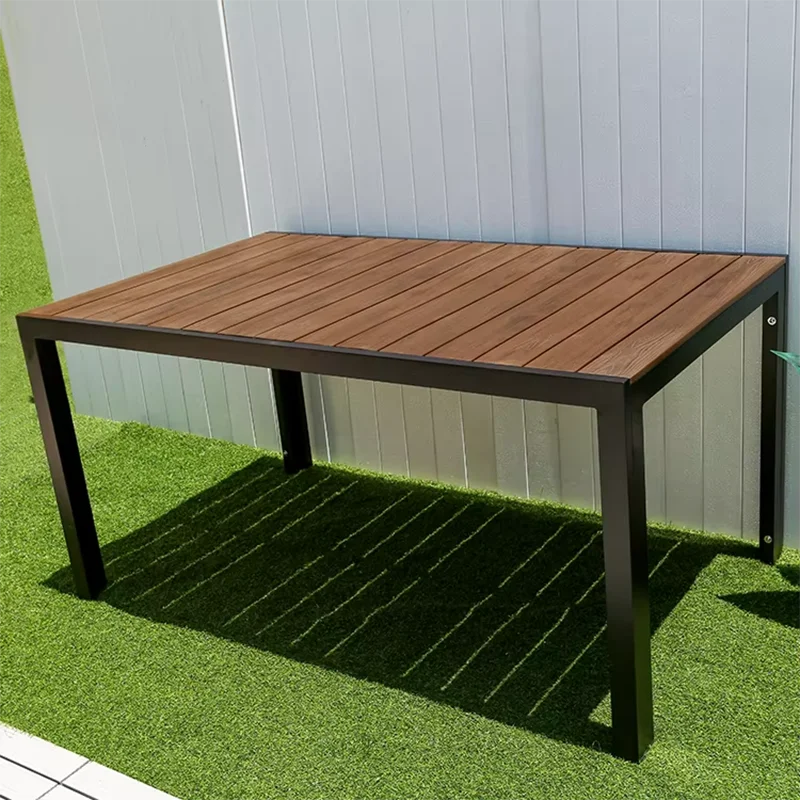 Metal Backyard Table Outdoor Table Garden Table Large 150cm Patio Table Wood-plastic Waterproof Table Room Kitchen Hotel Terrace