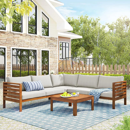 Modern Patio Furniture Set, 6-Piece Outdoor Sectional Sofa Set with Round Nesting Coffee Tables and Seating Sofa, Customized
