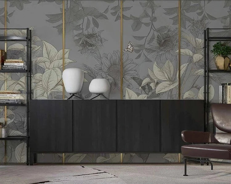 MU8963 Nordic ins hand-painted retro plant European country style interior background wall wallpaper