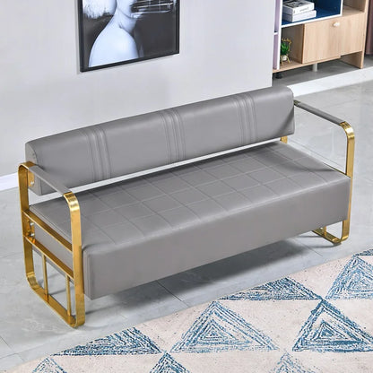 Professional Barber Shop Durable Gold Plated Leather Modern Salon Commercial Mall Waiting Sofa Bench Comfortable Lobby Chair