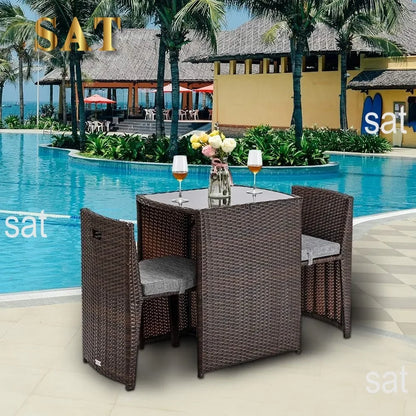 t Bonnlo 3 PCS Wicker Outdoor Patio Bistro Set, Patio Furniture Set for Small Space with Glass Top Table Dining Chairs, Balcony
