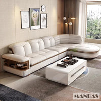 Luxury L-Shaped Genuine Leather Sectional Sofa Sets with USB, Bluetooth Speaker - MANBAS Living Room Italian Leather Couches