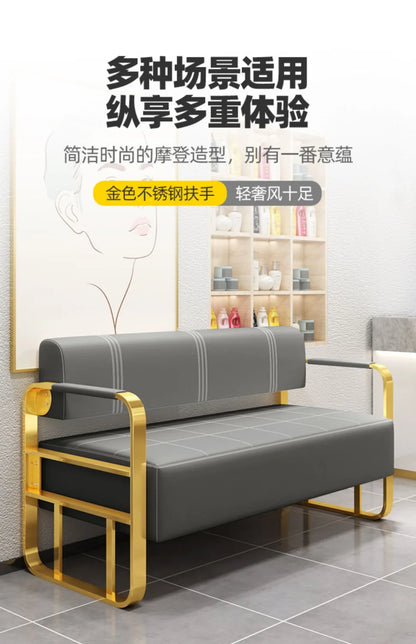 Famous Hair Salon Area Bench Hair Salon Waiting Light Luxury Stainless Steel Bar Sofa