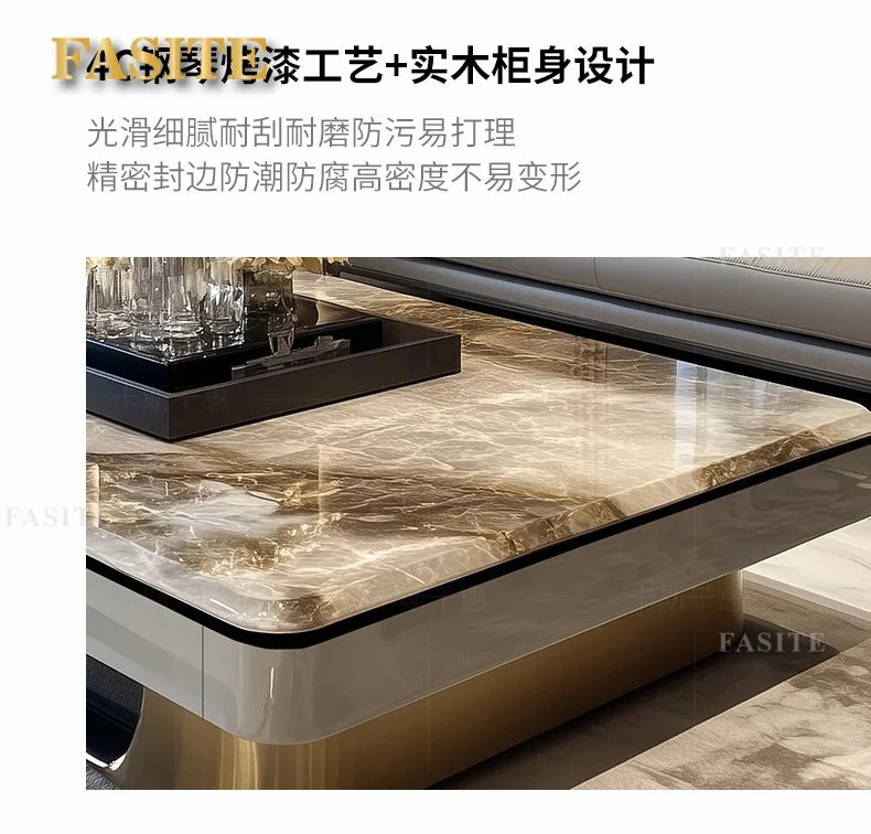 LightLuxury Coffee Table Living Room Home High-end Rectangular Luxury Stone Tea Table New High-end Villa Large Flat Coffee Table