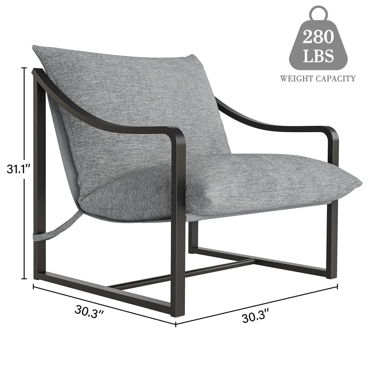 Mid-Century Modern Sling Accent Chair, Comfy Fabric Living Room Chairs with Heavy Duty Metal Frame, Lounge Reading Armchair