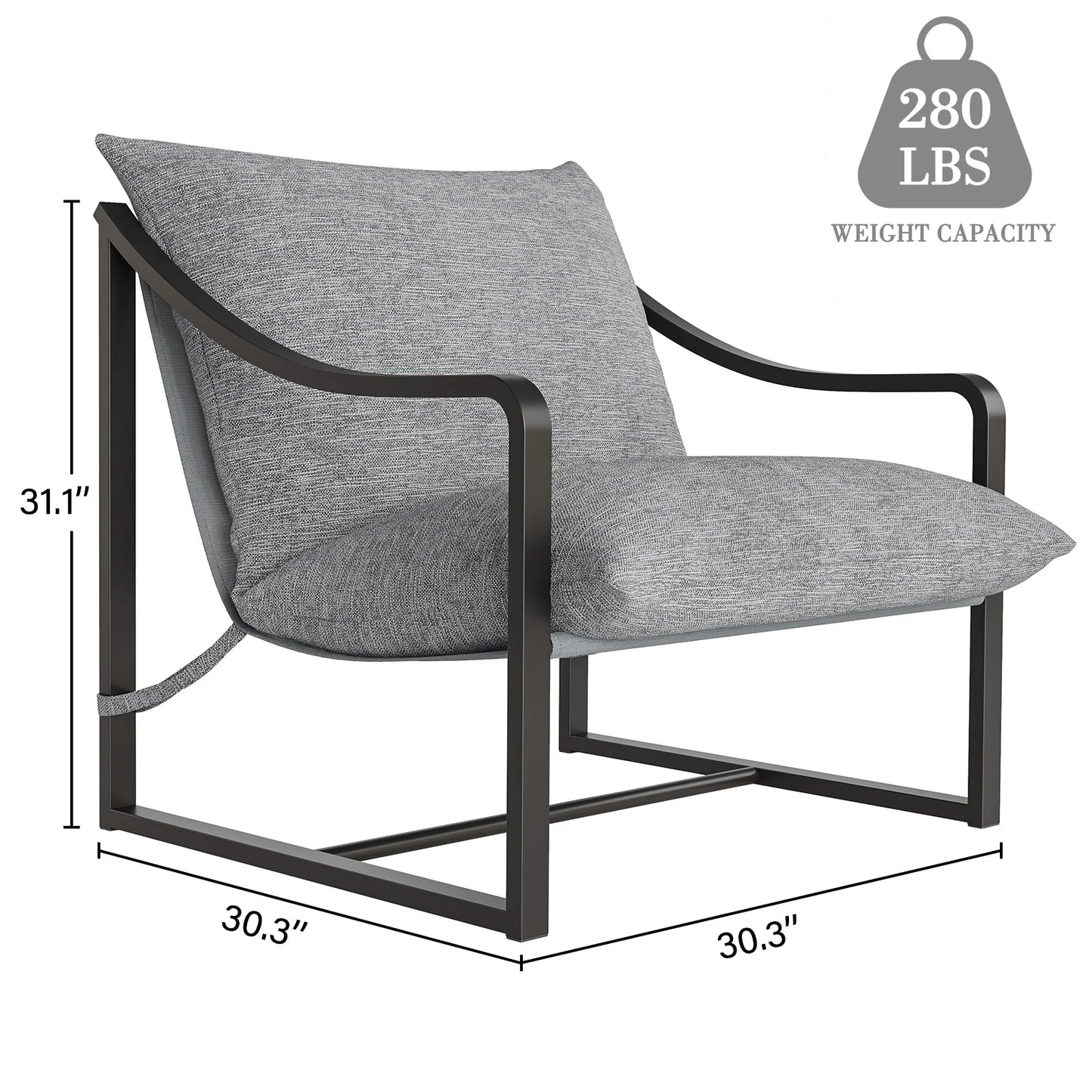 Mid-Century Modern Sling Accent Chair, Comfy Fabric Living Room Chairs with Heavy Duty Metal Frame, Lounge Reading Armchair