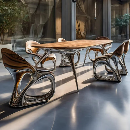 Luxury dining chair set modern art design, unique electroplating, suitable for living room furniture,