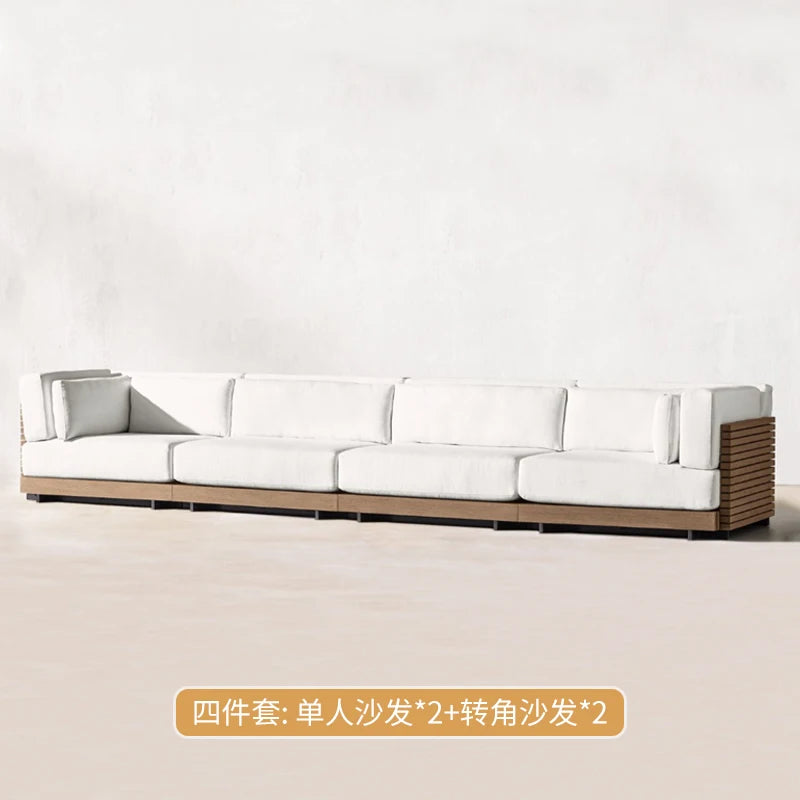 Outdoor Sofa Solid Wood Teak Rain proof and Sunscreen Courtyard Villa Outdoor Balcony Garden Soft Decoration Furniture