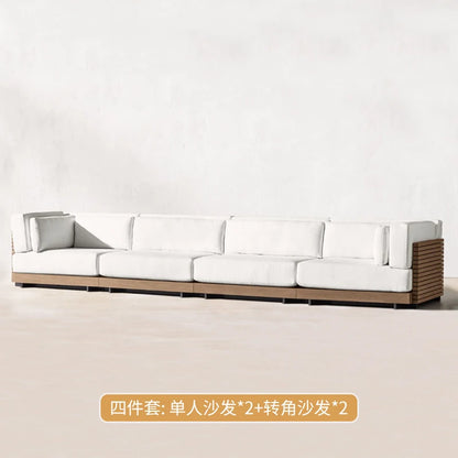 Outdoor Sofa Solid Wood Teak Rain proof and Sunscreen Courtyard Villa Outdoor Balcony Garden Soft Decoration Furniture