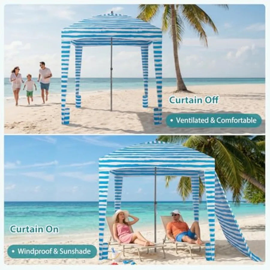 Beach Cabana 6 x 6 ft UPF 50+ Sun Protection Detachable Waterproof Side Wall 4 Corner Pockets Cool Cabana Beach Tent 4.2 kg Com