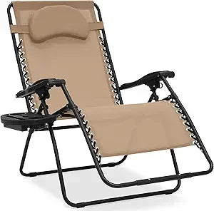 Oversized Zero Gravity Chair, Folding Outdoor Patio Lounge Recliner w/Cup Holder Accessory Tray, Pillow - Gray