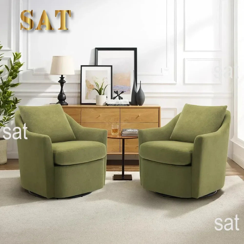 /Swivel Chair Set of 2, Upholstered Round Barral Chair, 360° Swivel Accent Chair Ergonomic Backrest, Morden Armchair, Green