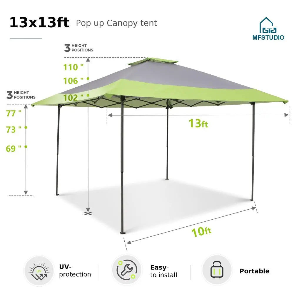 13x13 Outdoor Pop Up Canopy Tent,Easy Setup Straight Leg Folding Instant Shelter for Beach,Party and Camping, 169 Sq. Ft of Shad