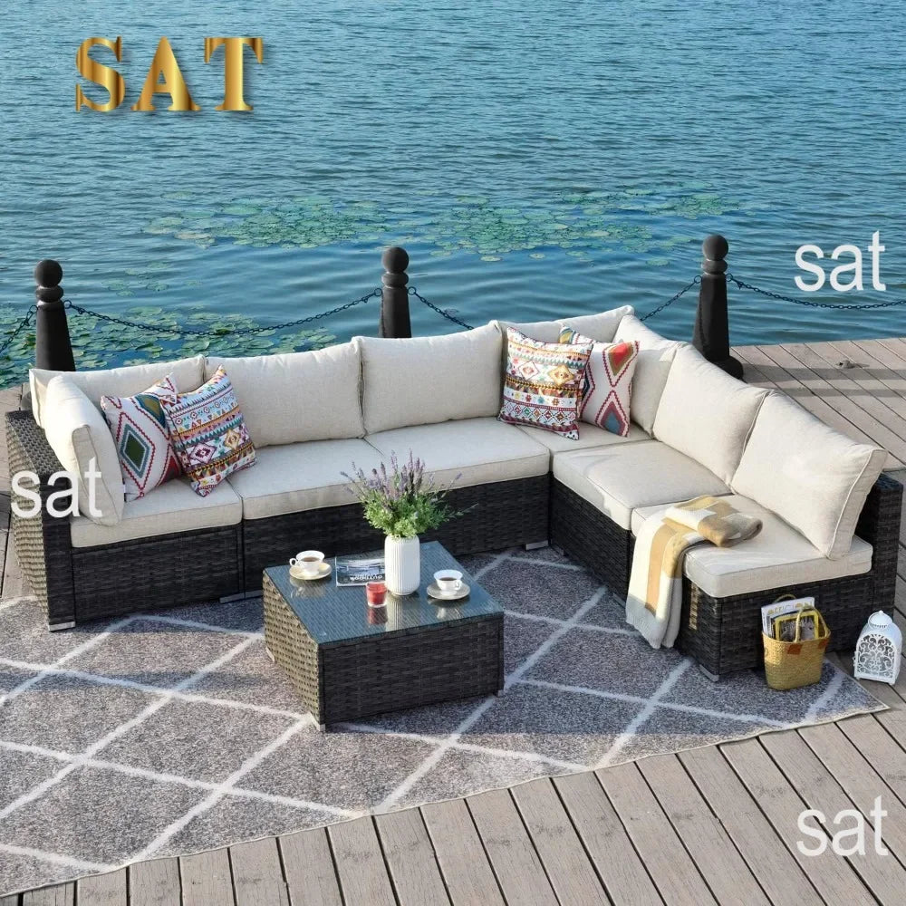 K 7-piece Outdoor Terrace Segmented Sofa Gray PE Wicker Furniture Dialogue Set Outdoor Sessions Gardens Sets Garden Patio