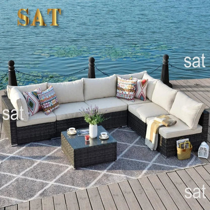 K 7-piece Outdoor Terrace Segmented Sofa Gray PE Wicker Furniture Dialogue Set Outdoor Sessions Gardens Sets Garden Patio