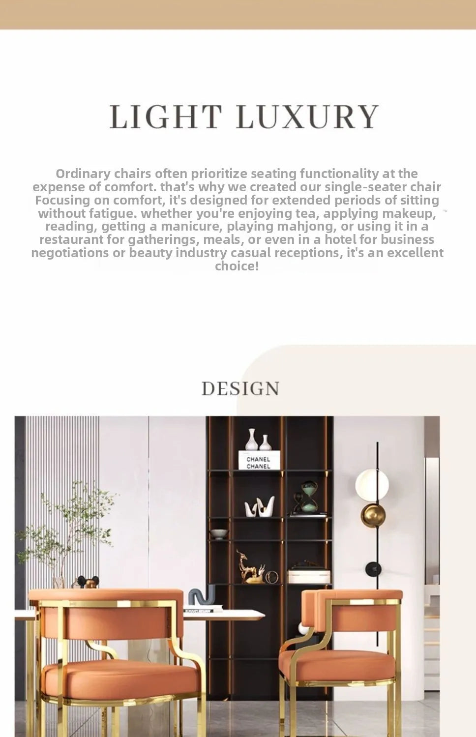 Modern Light Luxury Accent Chair Premium Dining Chair for Salon Reception Office Conference Hotel Lounge Makeup Nail Studio
