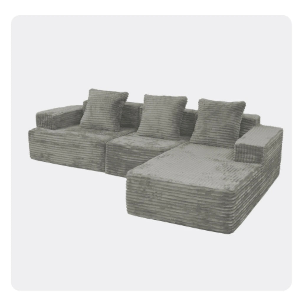 Minimalist compression combination sofa with boneless L-shaped and deep seat, comfortable lounge chair, living room, bedroom, ap