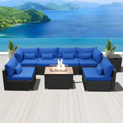 #For Patio Furniture Sectional Sofa with Gas Fire Pit Table Outdoor Patio Furniture Conversation Sets Propane Fire Pit&