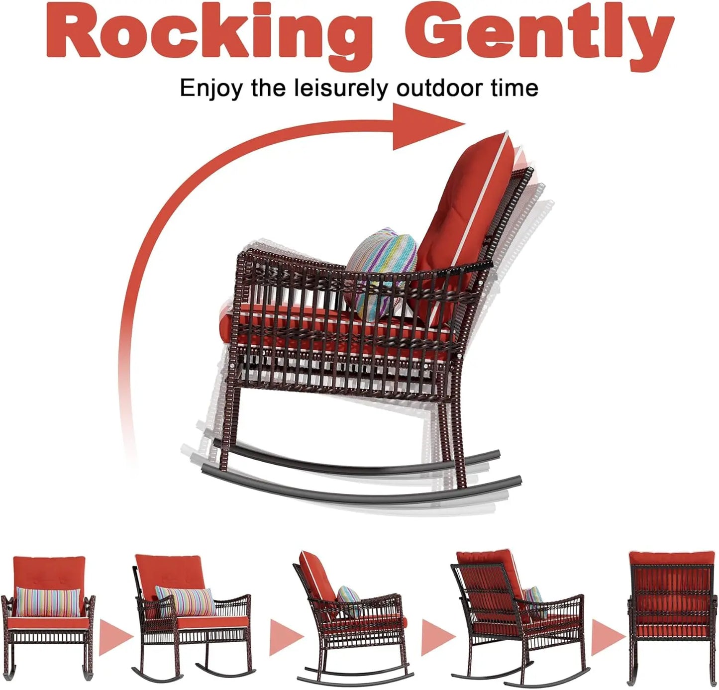 Curated Design Outdoor Rocking Chairs 3 Pieces Patio Conversation Front Porch Furniture, Wicker Rocking Chairs Bistro Set wit