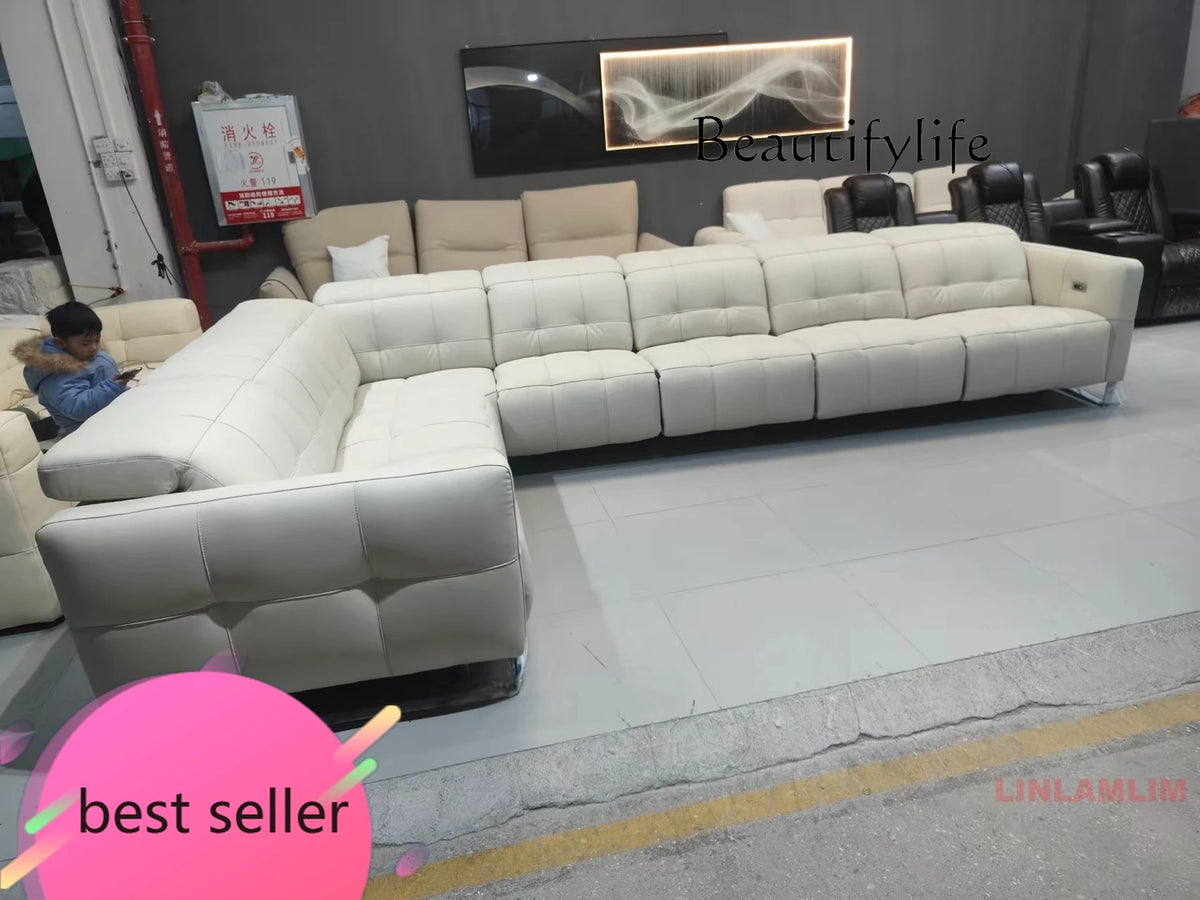 Italian Minimalist Designer Model Upgraded Version High-Back Lawrence Ultra-Fiber , Straight-Line Leather Art Sofa F