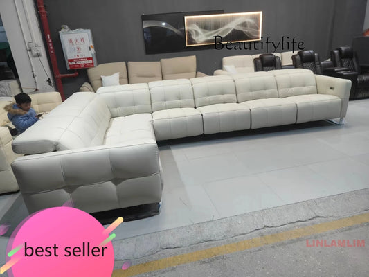 NEW Modern L-Shaped Dual Motors Electric Recliner Sofa, Luxury Genuine Leather Sectional Couch with Adjustable Headrest Theater