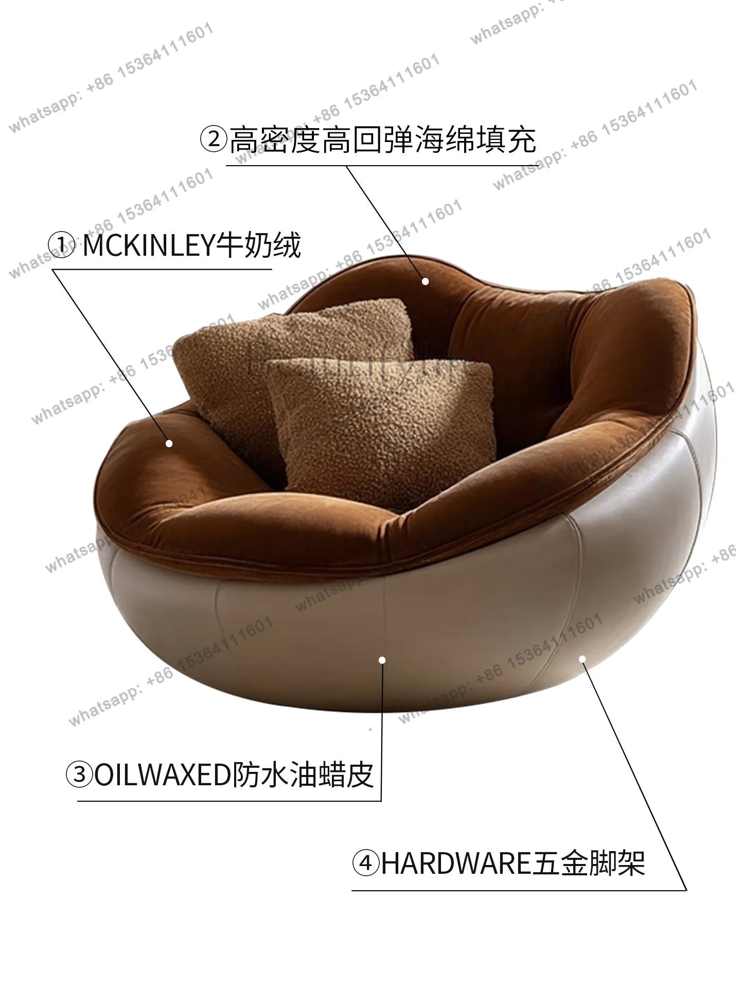 Italian minimalist rotating fabric sofa single chair modern minimalist household lazy