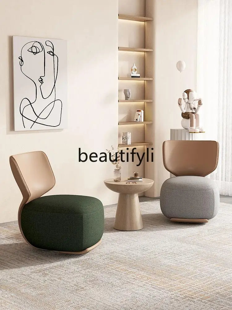 Log sofa chair Nordic living room single chair Fabric low stool Balcony casual back chair