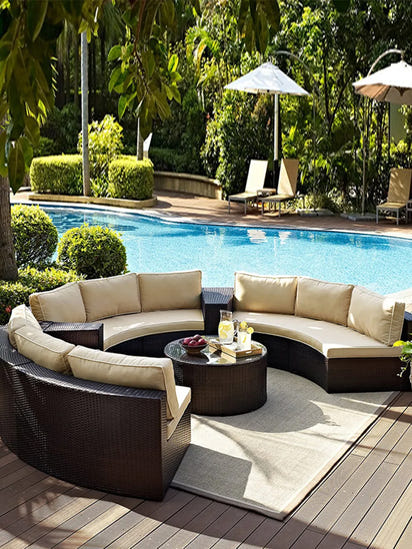 Outdoor round rattan sofa combination garden courtyard semi-circular rattan chair  hotel curved living room sofa