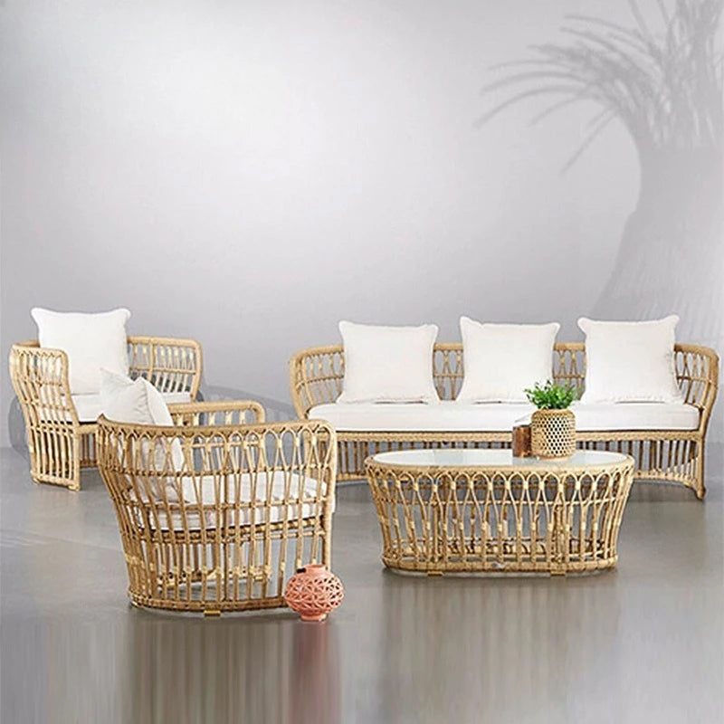 Leisure villa rattan sofa set courtyard garden multi-person furniture combination hotel homestay coffee table rattan sofa