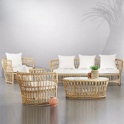 Leisure villa rattan sofa set courtyard garden multi-person furniture combination hotel homestay coffee table rattan sofa