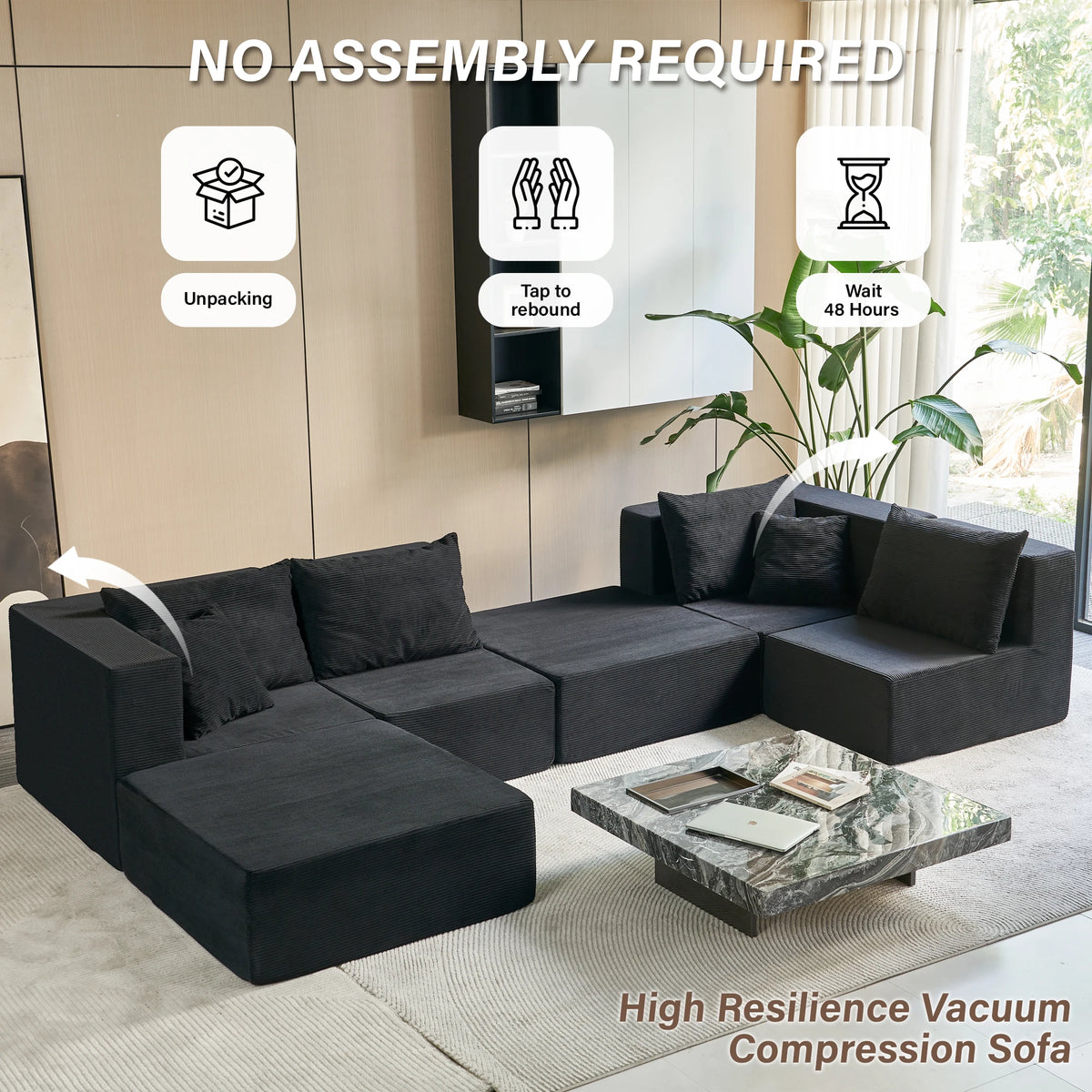 Modular Sectional Sofa Couches Corduroy Sleeper Deep Seat Sofa Bed, Comfy Cloud Couch for Living Room Floor Sofa, 6 Piece F