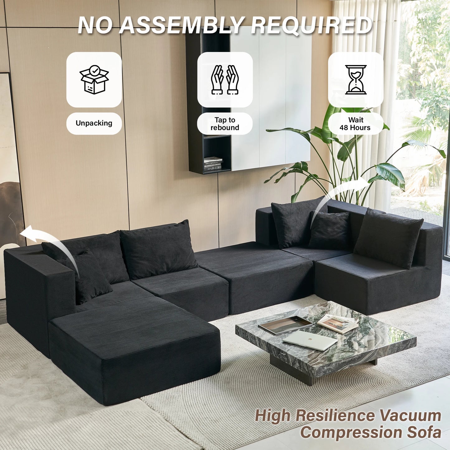 Modular Sectional Sofa Couches Corduroy Sleeper Deep Seat Sofa Bed, Comfy Cloud Couch for Living Room Floor Sofa, 6 Piece F