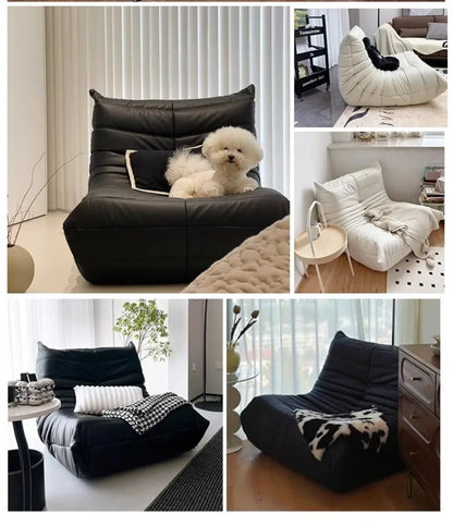 Black caterpillar sofa lazy single leisure chair togo original small apartment balcony living room lying down leather