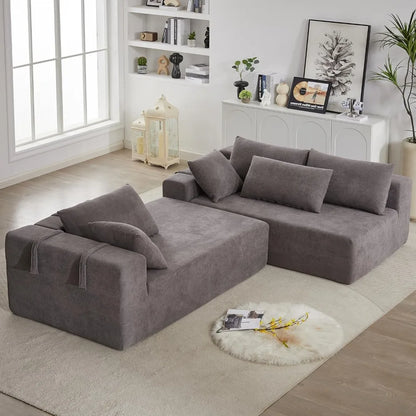 108'' L-Shaped Modular Sectional Sofa, Upholstered Chenille Cloud Couch with 6 Pillows, Cozy Deep Seat Couch for Living Room